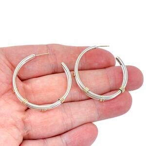 Vintage Sterling Silver 925 Double Shank Gold-Tone Wire Wrapped Hoop Earrings